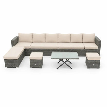 Grey Rattan 7-Piece Modular Outdoor Sectional Set | PE Rattan, Tempered Glass Table - used 1.5 Years - Al Thahani Furniture