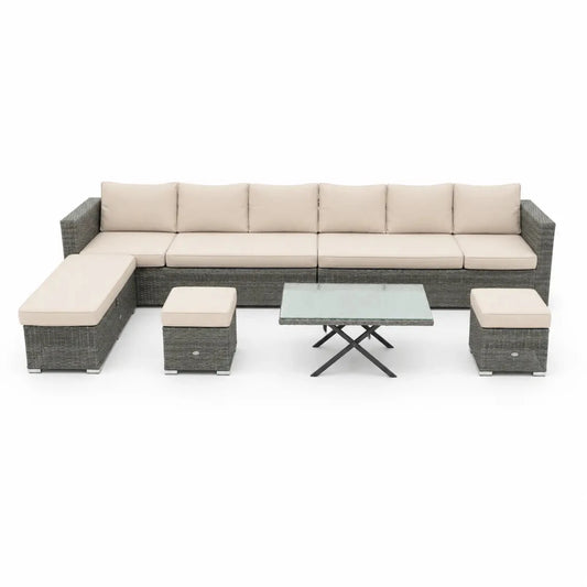 Grey Rattan 7-Piece Modular Outdoor Sectional Set | PE Rattan, Tempered Glass Table - used 1.5 Years - Al Thahani Furniture