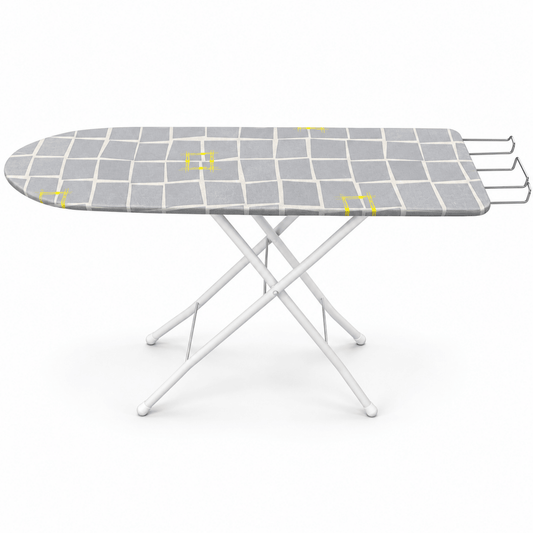 Gridline Foldable Ironing Board with Iron Rest – Grey & White - Al Thahani Furniture
