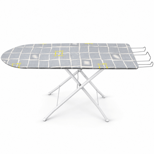 Gridline Foldable Ironing Board with Iron Rest – Grey & White - Al Thahani Furniture