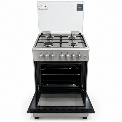 Haier 4-Burner Gas Cooker with Oven & Grill – 60 cm – Inox Silver - Al Thahani Furniture