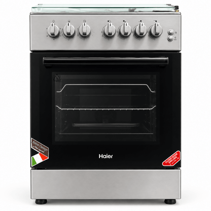 Haier 4-Burner Gas Cooker with Oven & Grill – 60 cm – Inox Silver - Al Thahani Furniture