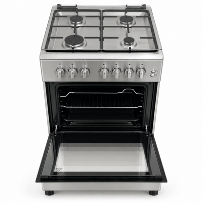 Haier 4-Burner Gas Cooker with Oven & Grill – 60 cm – Inox Silver - Al Thahani Furniture
