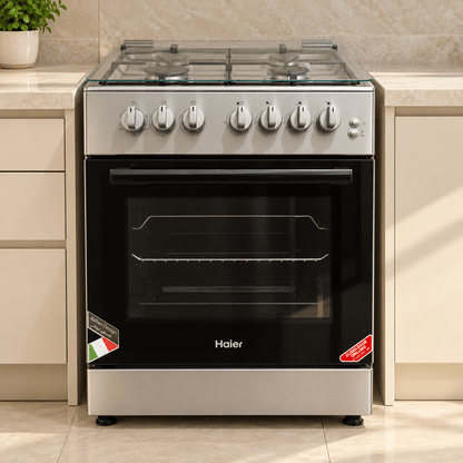 Haier 4-Burner Gas Cooker with Oven & Grill – 60 cm – Inox Silver - Al Thahani Furniture
