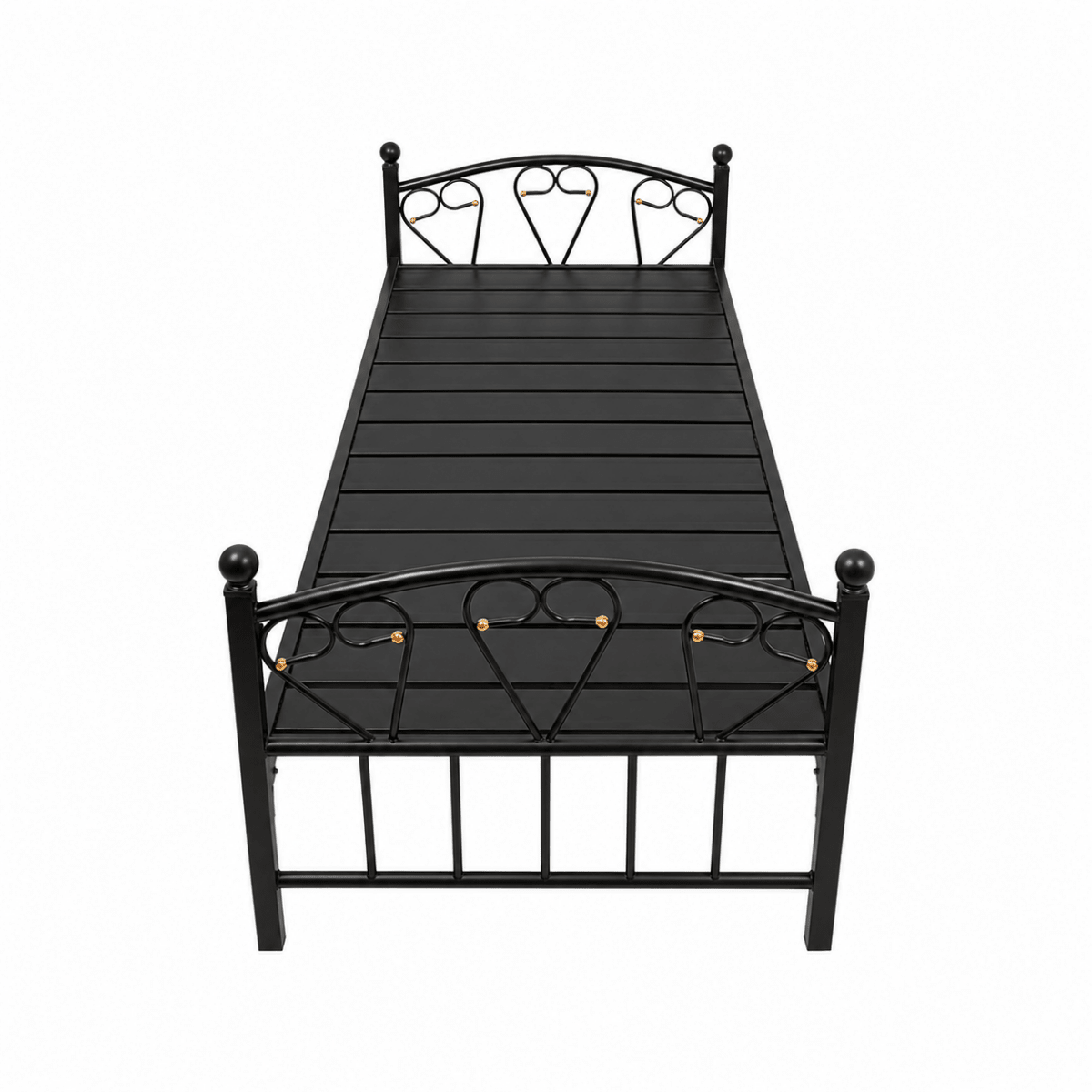 Heavy-Duty Single Steel Bed Frame | Black, Heart Scrollwork, 190x90 cm - used 3 months - Al Thahani Furniture