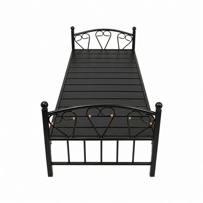 Heavy-Duty Single Steel Bed Frame | Black, Heart Scrollwork, 190x90 cm - used 3 months - Al Thahani Furniture