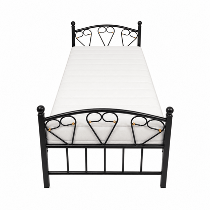 Heavy-Duty Single Steel Bed Frame | Black, Heart Scrollwork, 190x90 cm - used 3 months - Al Thahani Furniture
