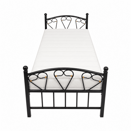 Heavy-Duty Single Steel Bed Frame | Black, Heart Scrollwork, 190x90 cm - used 3 months - Al Thahani Furniture