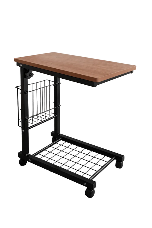 Height - Adjustable C - Shaped Side Table – Mobile Laptop Desk with Storage Basket - althahanifurniture