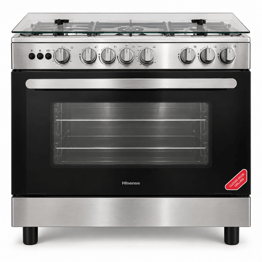 Hisense HFG90335RX 90 cm 5-Burner Freestanding Gas Cooker – Stainless Steel - Al Thahani Furniture