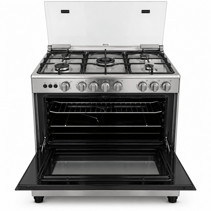 Hisense HFG90335RX 90 cm 5-Burner Freestanding Gas Cooker – Stainless Steel - Al Thahani Furniture