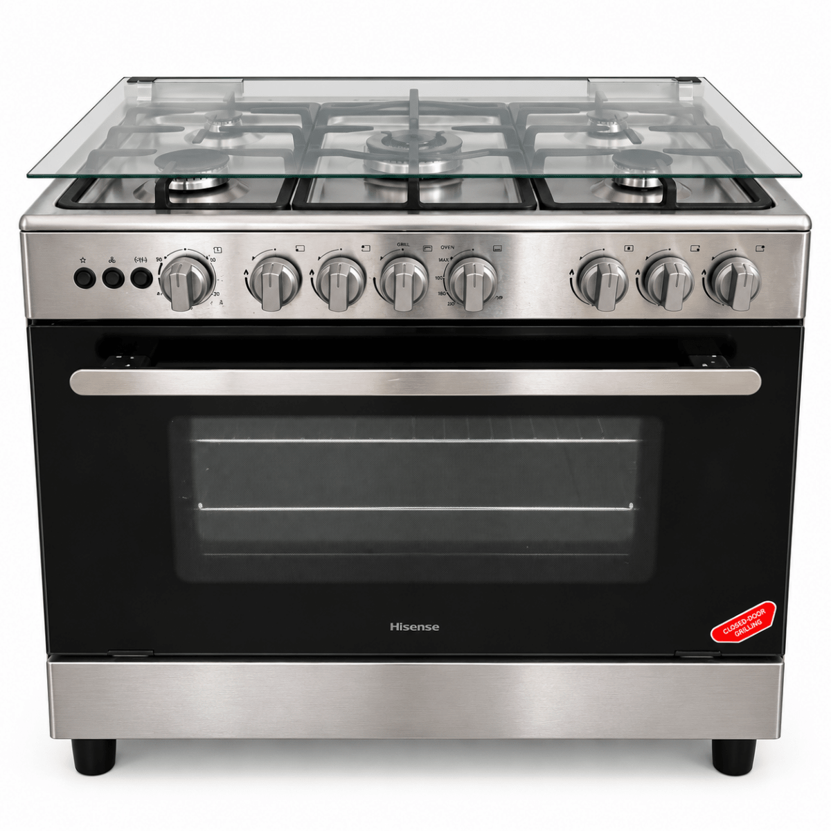 Hisense HFG90335RX 90 cm 5-Burner Freestanding Gas Cooker – Stainless Steel - Al Thahani Furniture