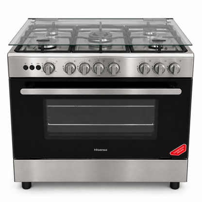 Hisense HFG90335RX 90 cm 5-Burner Freestanding Gas Cooker – Stainless Steel - Al Thahani Furniture