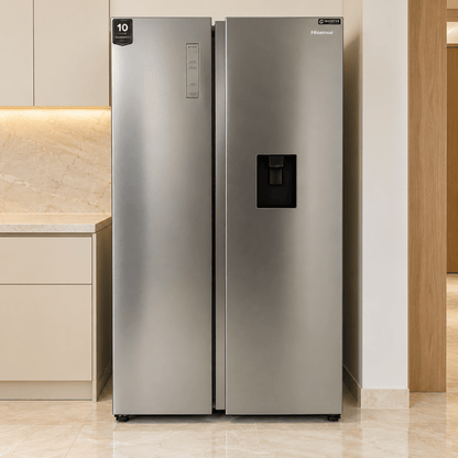 Hisense HS91518D3 670L Side-by-Side Inverter Refrigerator with Water Dispenser – Silver - Al Thahani Furniture