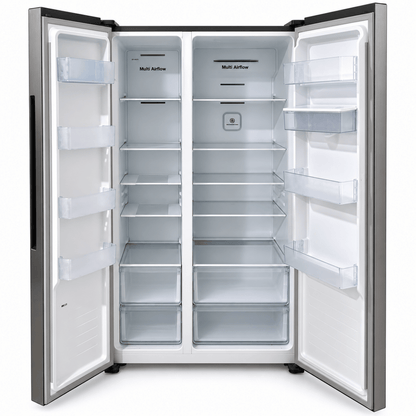 Hisense HS91518D3 670L Side-by-Side Inverter Refrigerator with Water Dispenser – Silver - Al Thahani Furniture