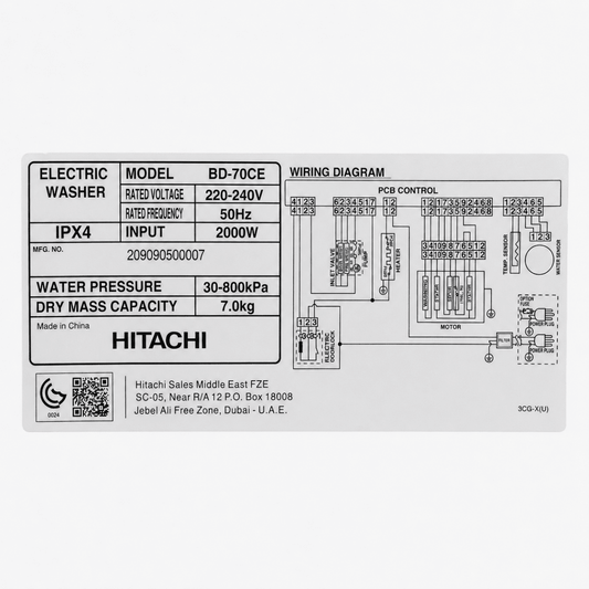 Hitachi BD-70CE 7 kg Front-Load Washing Machine – 1200 RPM - Al Thahani Furniture