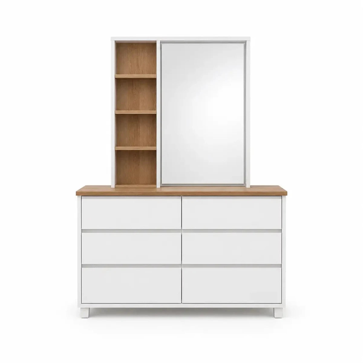 Holten King Bedroom Set with Storage, Dresser & Side Tables | White & Oak, 180x200 cm - used 10 months - Al Thahani Furniture
