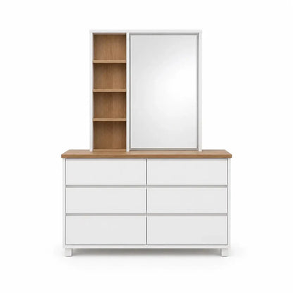 Holten King Bedroom Set with Storage, Dresser & Side Tables | White & Oak, 180x200 cm - used 10 months - Al Thahani Furniture
