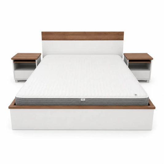 Holten King Bedroom Set with Storage, Dresser & Side Tables | White & Oak, 180x200 cm - used 10 months - Al Thahani Furniture