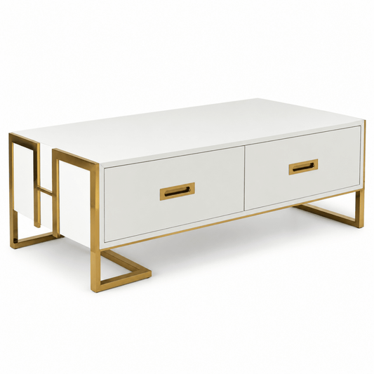 Homary Jocise Coffee Table with 4 Drawers – White & Gold – 120 × 60 × 45 cm - Al Thahani Furniture