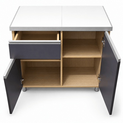 Home Box 2-Door Kitchen Cabinet with Drawer – Charcoal Grey & Oak Effect - Al Thahani Furniture