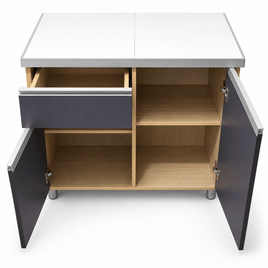 Home Box 2-Door Kitchen Cabinet with Drawer – Charcoal Grey & Oak Effect - Al Thahani Furniture