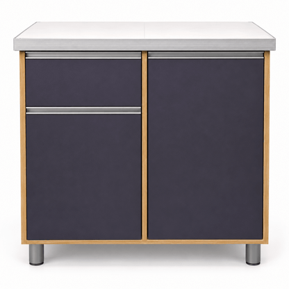 Home Box 2-Door Kitchen Cabinet with Drawer – Charcoal Grey & Oak Effect - Al Thahani Furniture