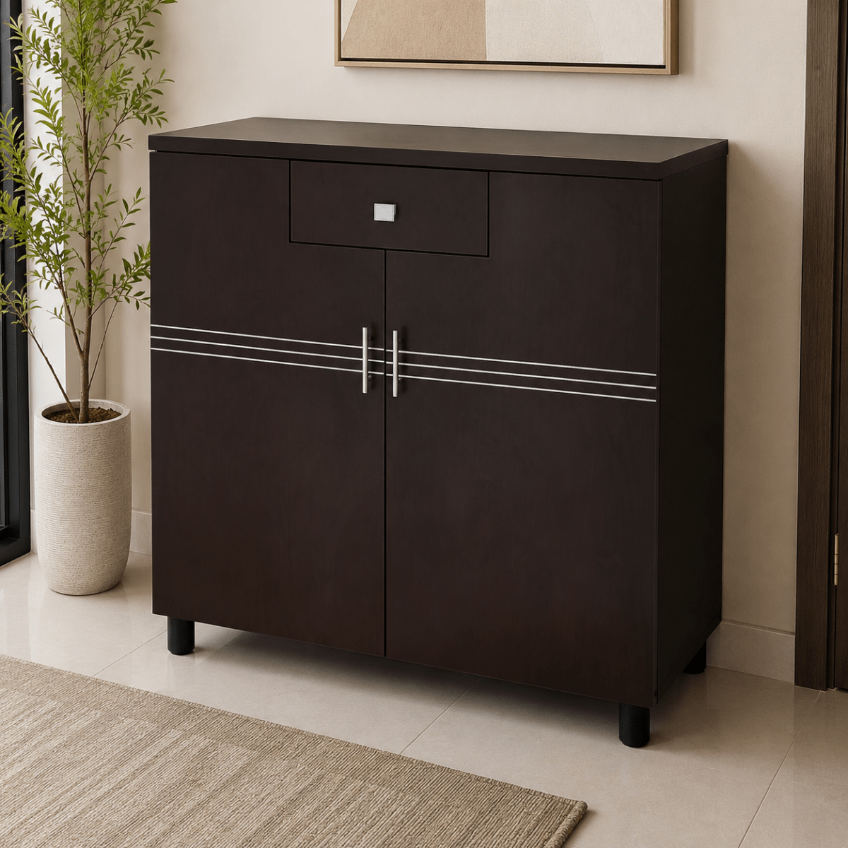 Home Box 2-Door Shoe Cabinet with Drawer – Dark Brown – 90 × 32 × 106 cm - Al Thahani Furniture