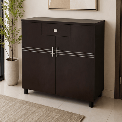 Home Box 2-Door Shoe Cabinet with Drawer – Dark Brown – 90 × 32 × 106 cm - Al Thahani Furniture