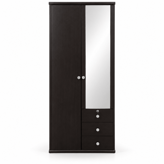 Home Box 2-Door Wardrobe with Mirror, 3 Drawers & Hanging Storage – Dark Brown – 80 × 51 × 214 cm - Al Thahani Furniture