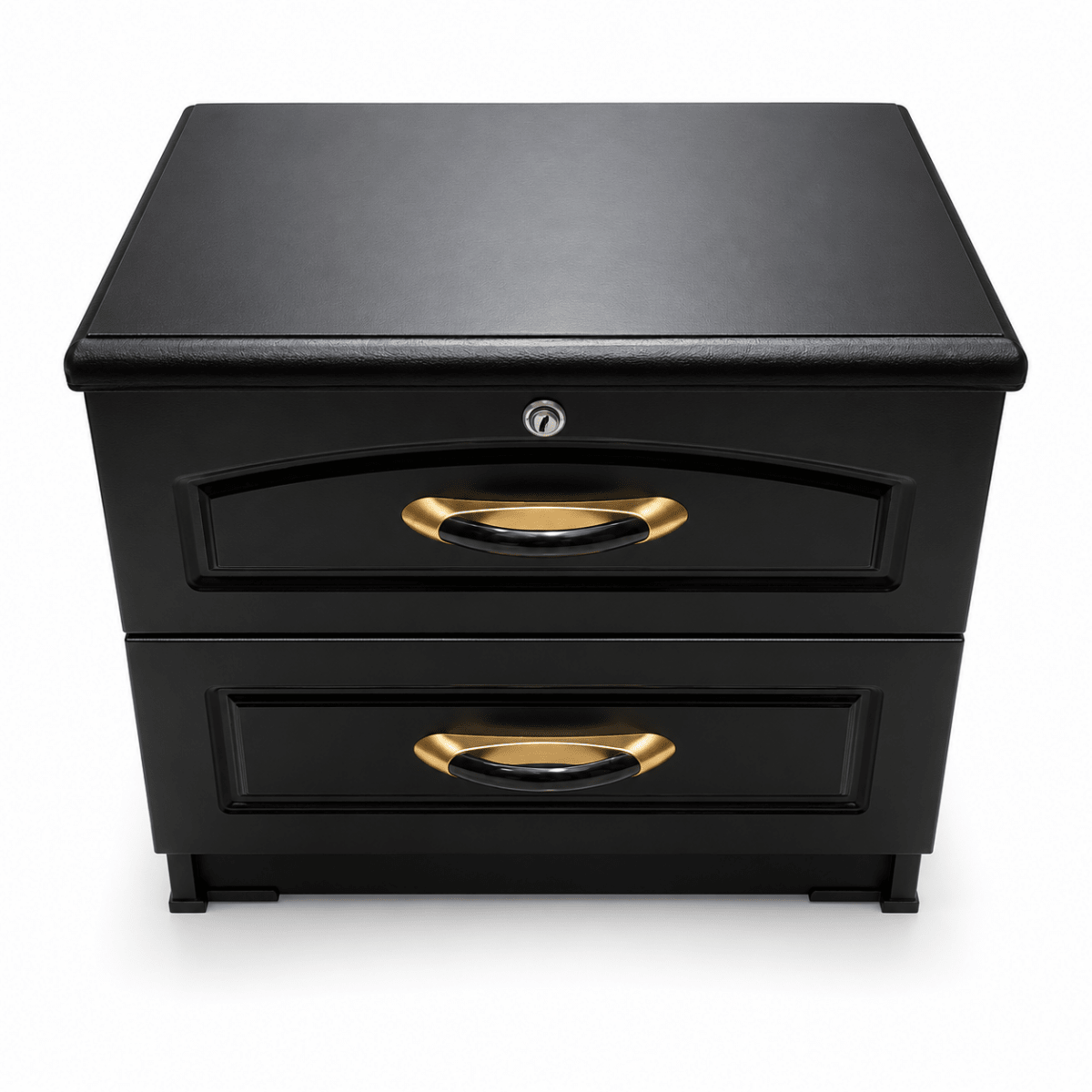 Home Box 2-Drawer Bedside Table with Lock – Black & Gold - Al Thahani Furniture