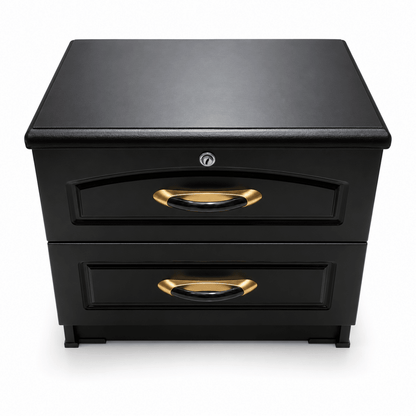 Home Box 2-Drawer Bedside Table with Lock – Black & Gold - Al Thahani Furniture