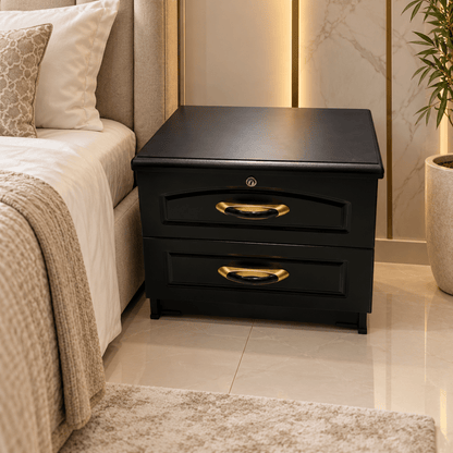 Home Box 2-Drawer Bedside Table with Lock – Black & Gold - Al Thahani Furniture