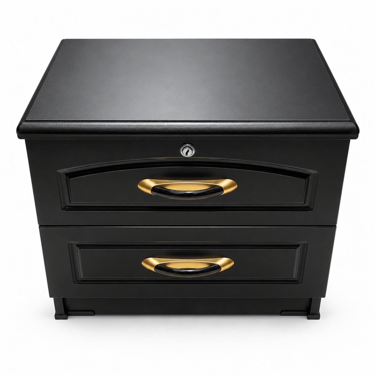 Home Box 2-Drawer Bedside Table with Lock – Black & Gold - Al Thahani Furniture