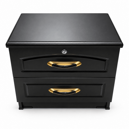 Home Box 2-Drawer Bedside Table with Lock – Black & Gold - Al Thahani Furniture