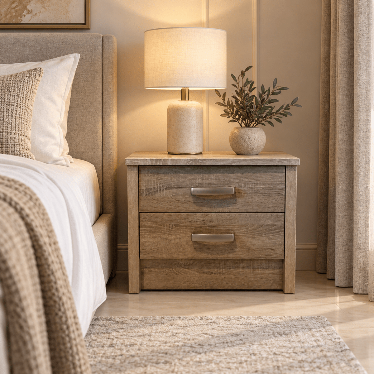 Home Box 2-Drawer Nightstand – Light Oak Wood Finish - Al Thahani Furniture