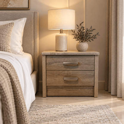 Home Box 2-Drawer Nightstand – Light Oak Wood Finish - Al Thahani Furniture