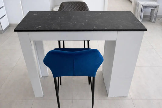 Home Box 3 - Piece Dining Set – Wooden Table & Two - Tone Blue Fabric Chairs – 115x50x103 cm - althahanifurniture