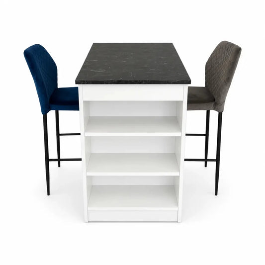 Home Box 3-Piece Dining Set | Wooden Table with Two-Tone Blue Fabric Chairs - Al Thahani Furniture