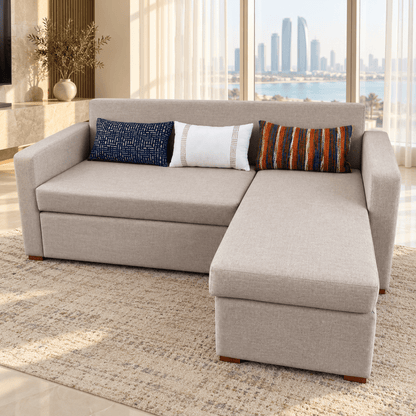 Home Box 3-Seater L-Shaped Fabric Sofa with Right Chaise – Light Grey - Al Thahani Furniture