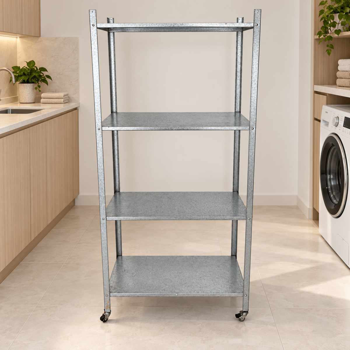 Home Box 3-Tier Galvanized Steel Storage Rack with Caster Wheels – Silver - Al Thahani Furniture