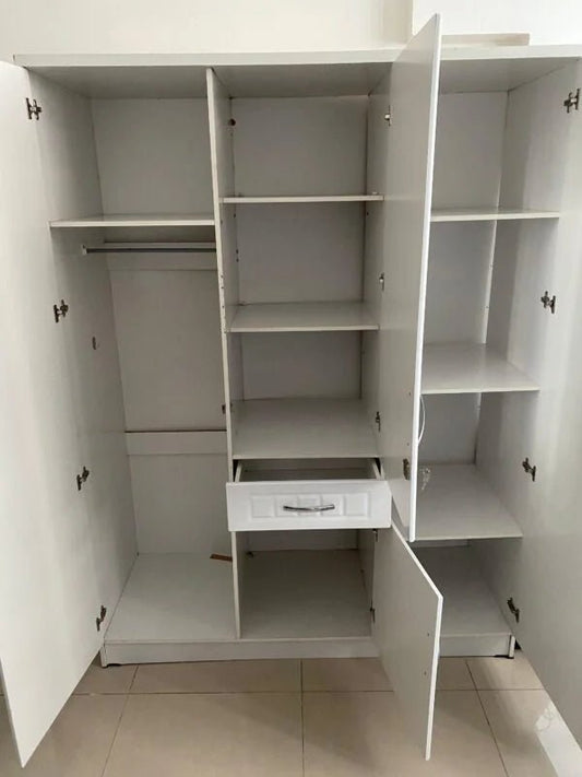 Home Box 3‑Door Wardrobe | White Engineered Wood | 1 Drawer - althahanifurniture