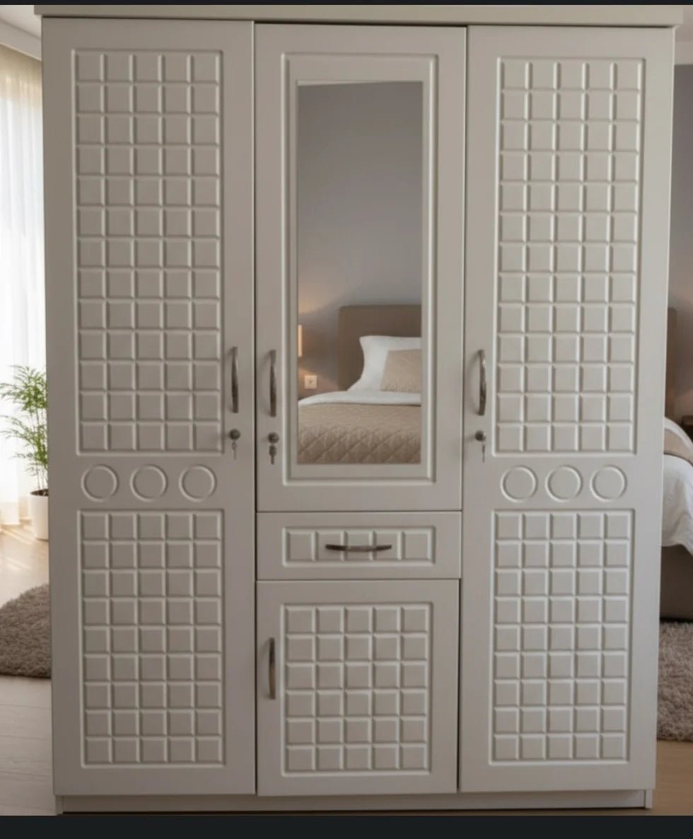 Home Box 3‑Door Wardrobe | White Engineered Wood | 1 Drawer - althahanifurniture