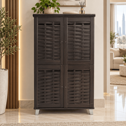 Home Box 4-Door Shoe Cabinet with Woven Design – Dark Brown - Al Thahani Furniture