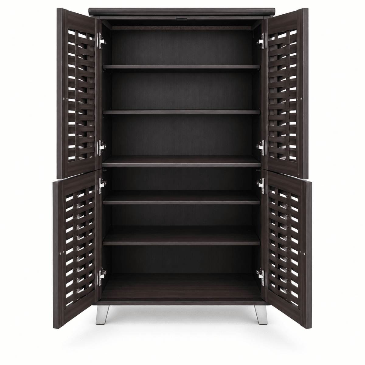 Home Box 4-Door Shoe Cabinet with Woven Design – Dark Brown - Al Thahani Furniture