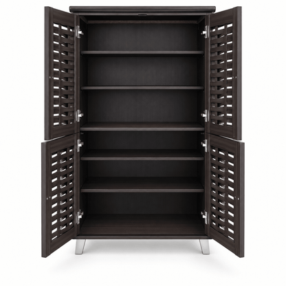Home Box 4-Door Shoe Cabinet with Woven Design – Dark Brown - Al Thahani Furniture