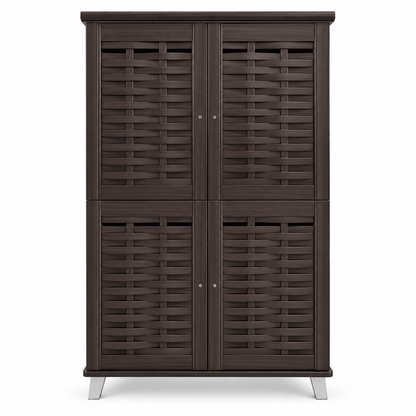 Home Box 4-Door Shoe Cabinet with Woven Design – Dark Brown - Al Thahani Furniture