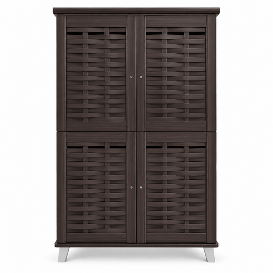 Home Box 4-Door Shoe Cabinet with Woven Design – Dark Brown - Al Thahani Furniture