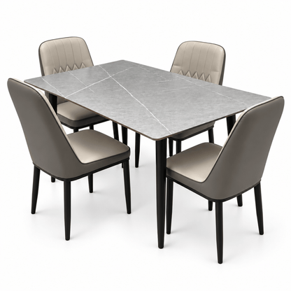 Home Box 4-Seater Dining Set with Grey Marble-Effect Table & Upholstered Chairs – 120 cm - Al Thahani Furniture