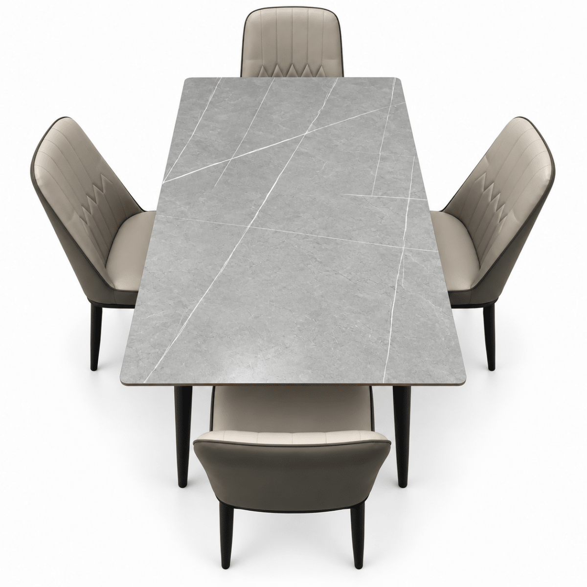 Home Box 4-Seater Dining Set with Grey Marble-Effect Table & Upholstered Chairs – 120 cm - Al Thahani Furniture